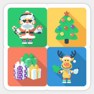 Santa Claus and Santa's reindeer, Christmas tree and gifts Sticker